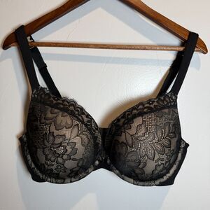 Cacique Boost Plunge Black Lace Overlay Bra Size 38DD